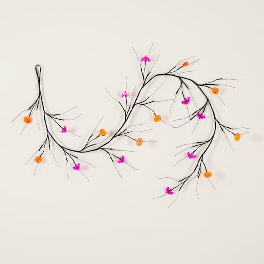 6.5ft. Artificial Halloween Twig Garland with 57 Orange and Purple LED Lights